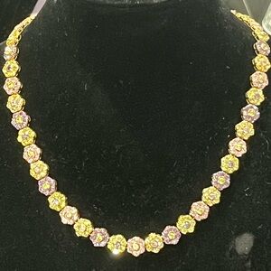 Suzanne Somers vintage pink purple yellow green CZ floral flower tennis necklace